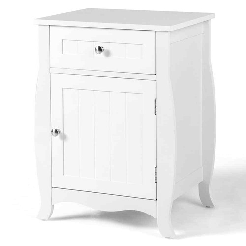 Nightstand With Drawer Cabinet Curved Legs Sofa Side End Accent Table White - Picture 2 of 7