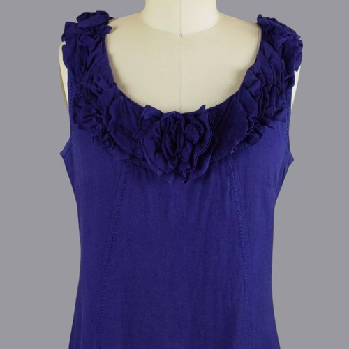 YOANA BARASCHI Rosette Neckline Indigo-Purple Shift Dress Size 4 - Picture 2 of 7