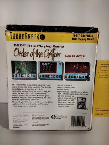 Order Of The Griffon TurboGrafx 16 TG16 completo di scatola CIB raro autentico - Foto 6 di 6