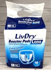 LivDry Incontinence Booster Pads Long 16-count Unisex Extra Length Absorbent