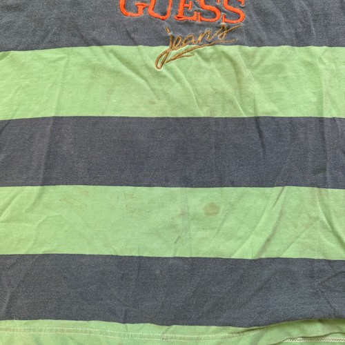 Camiseta Jeans Vintage Años 90 GUESS Verde Rayas Logo - Imagen 11 de 13
