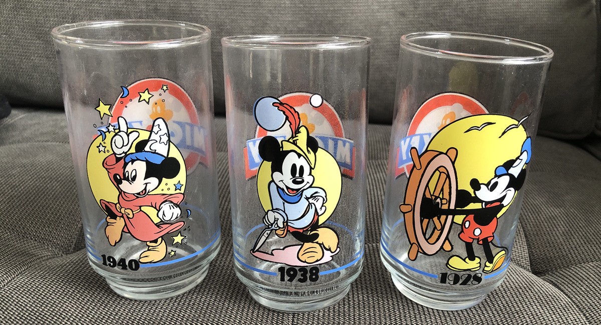 Walt Disney 1928-1988 Mickey Mouse Glass Collection Lot Of 3