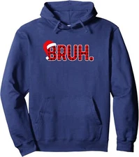 Bruh Funny Christmas Plaid Teens Boys Kids Xmas Unisex Hooded Sweatshirt