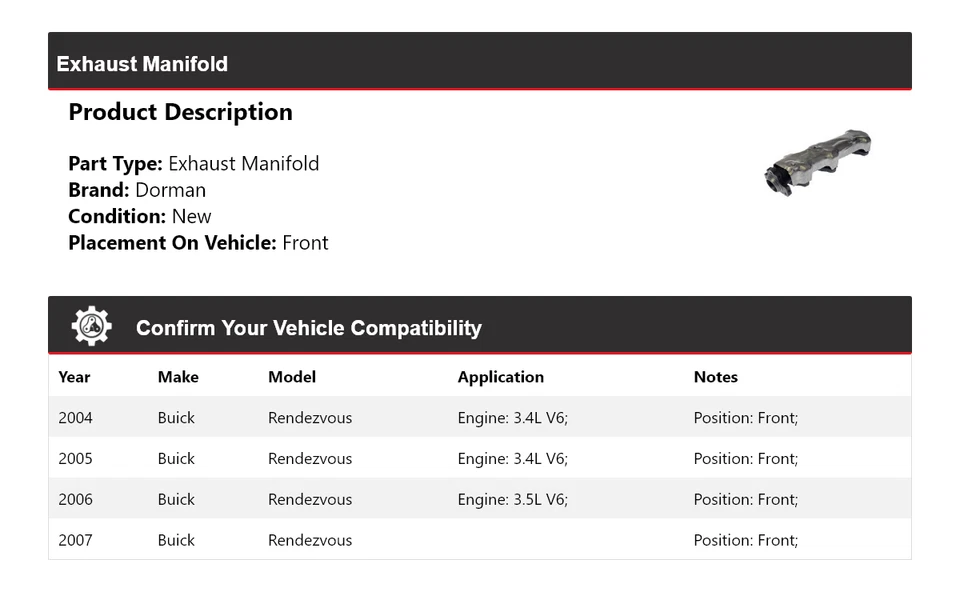 For 2004-2007 Buick Rendezvous Dorman Exhaust Manifold Front 2005 2006 - Image 2 of 4