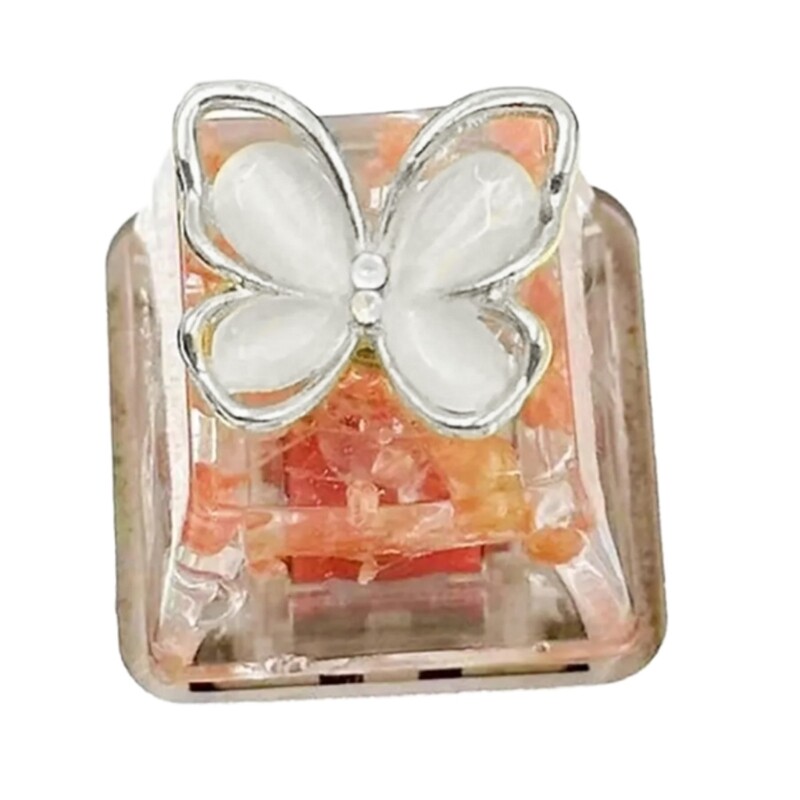 Rotating Butterfly Flower Epoxy Resin Keycap for Mechanical Keyboards with Backlit