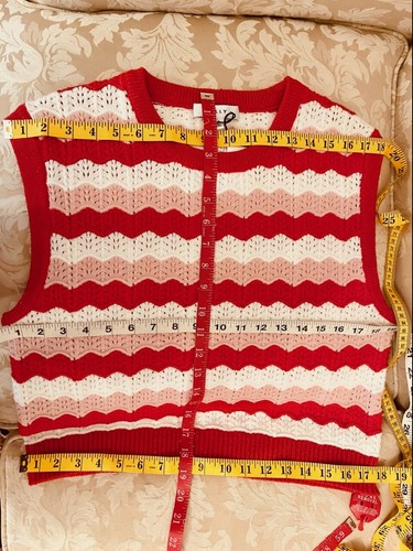 MILLY Seashell Scalloped-knit Jumper Vest Tomato Ecru Blush Size L - Picture 2 of 12