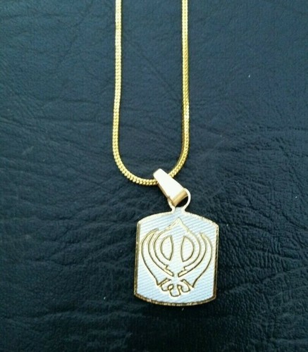 Khanda pendant laser engraved gold silver plated sikh singh kaur punjabi locket - Picture 7 of 9