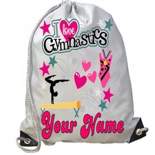Personalised kids GIRLS LOVE GYMNASTICS Bag for Gym School Dance PE Swimming