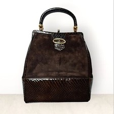 Bienen-Davis Vintage Croc Embossed Leather Suede Top Handle Satchel Old Money