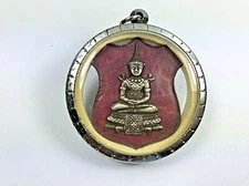 OLD BRONZE PHRA KAEW MORAKOT PENDANT BUDDHA LUCK WEALTH TALISMAN THAI AMULET  
