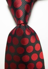 New Classic Polka Dot Black Red JACQUARD WOVEN Silk Men's Tie Necktie