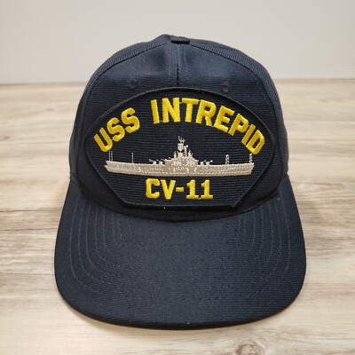 USS Intrepid CV-11 Hat Cap Snapback Navy Blue Eagle Crest Vintage USA