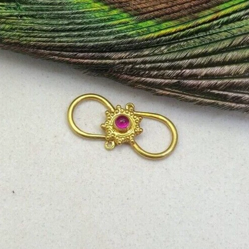 18X8MM 18k Gold S Lock Charm Studded With Color Red Stone For necklace Bracelet - Image 2 of 4