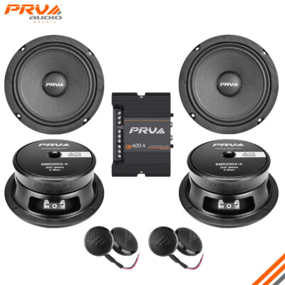 4x PRV 6MR200A-4 6.5'' PRO Audio Speakers + 4x TW100SD-4 Tweeters + QS400.4 Amp