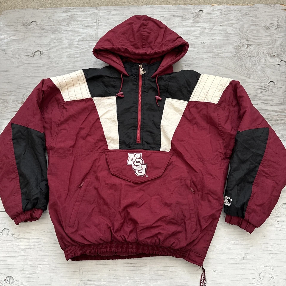 VTG 90s NCAA starter MSU Mississippi State Bulldogs Pullover 1/2 Zip Jacket XL - Image 3 of 4