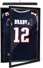 Jersey Display Case Frame Shadow Rack Box Exquisite Lockable with Hanger Wood