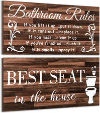 2 Pieces Funny Bathroom Wall Decor Sign Farmhouse Bathroom Rule Wall Art Toilet