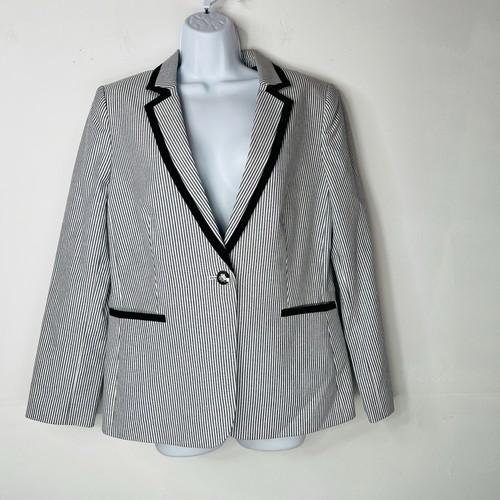 Tahari ASL Cotton Polyester Stretch Pant Suit 10 Navy Blue White Striped 2PC - Bild 3 von 14