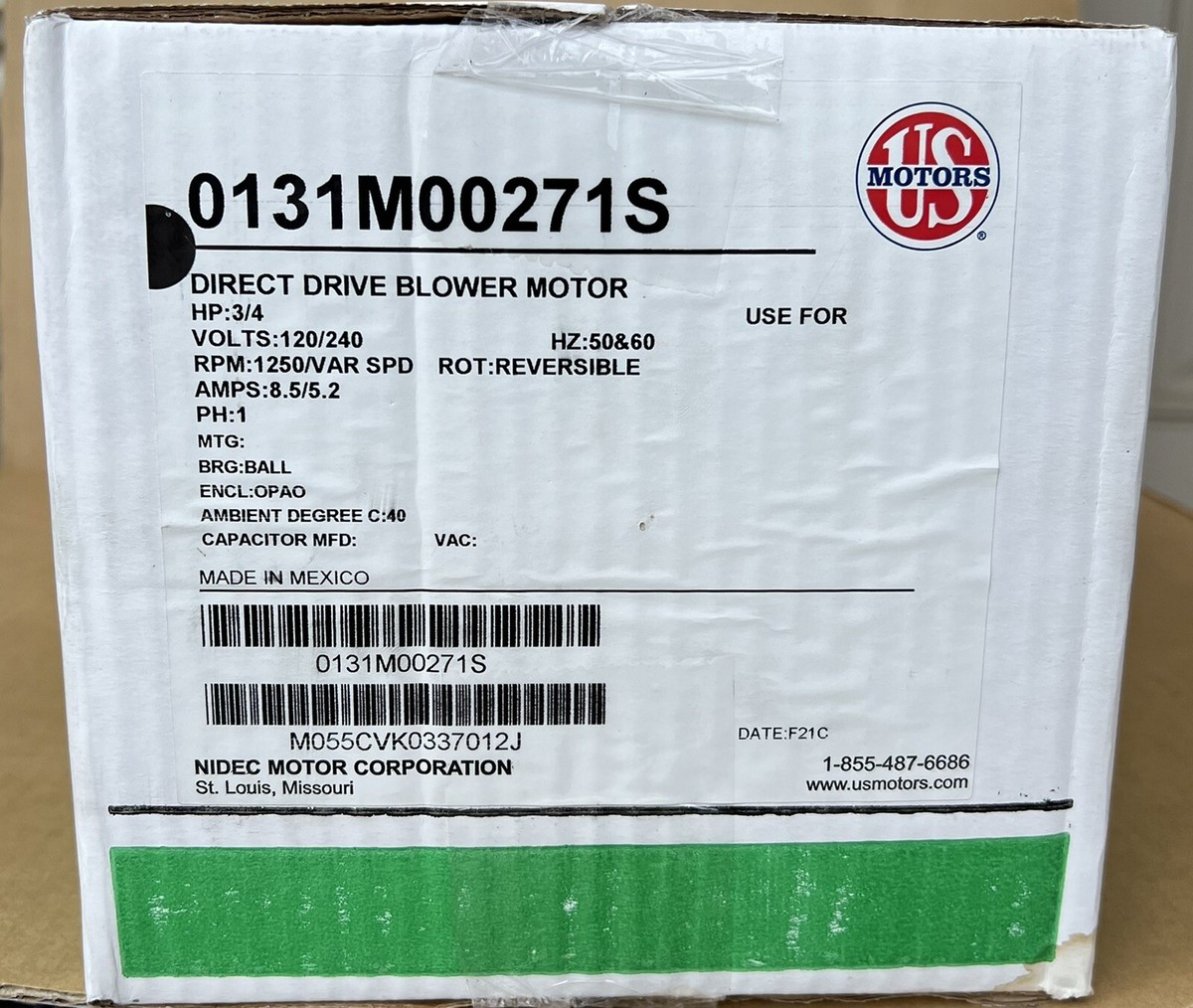 Goodman Amana US Motors 0131M00271 Blower Motor 3/4HP 120