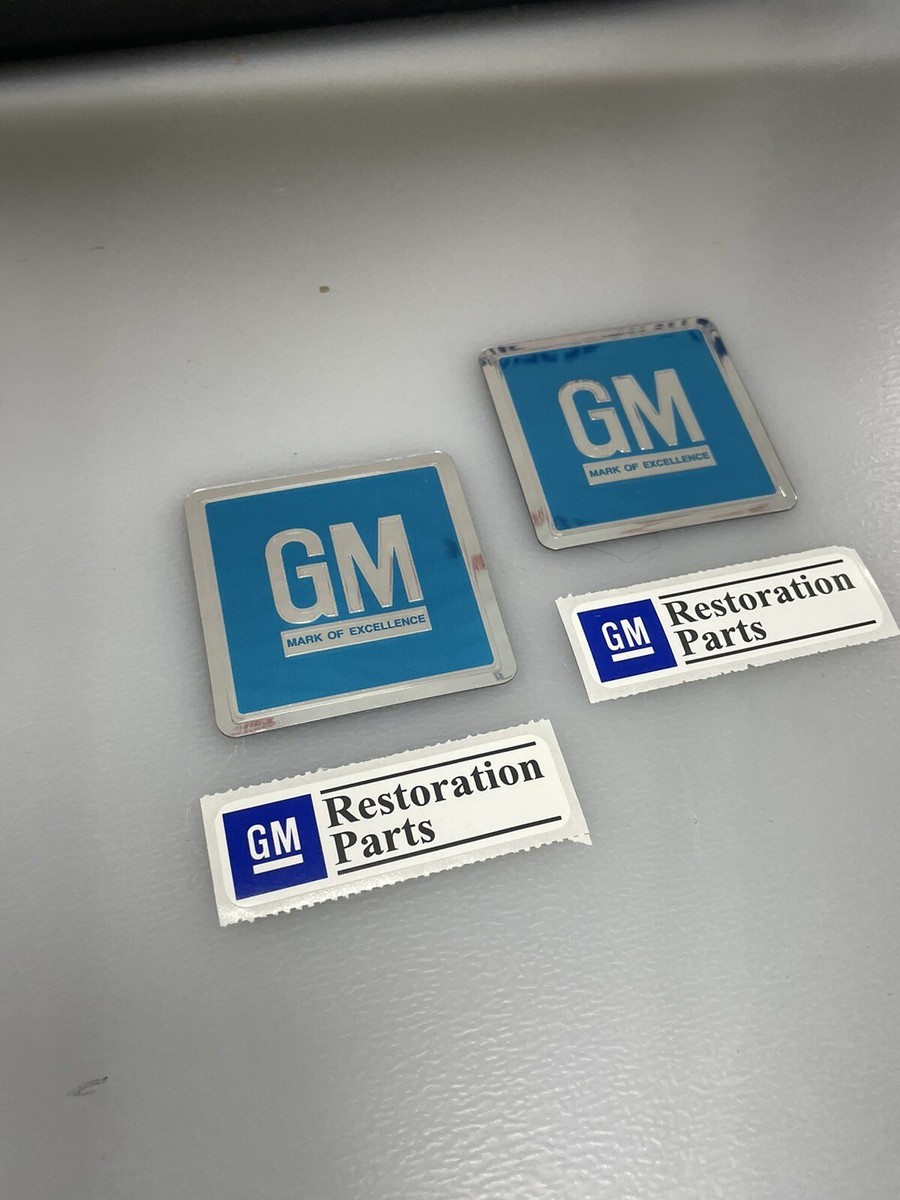 2 x 1964-1968 GM Embossed Metal Door Jamb Adhesive Decal Badge