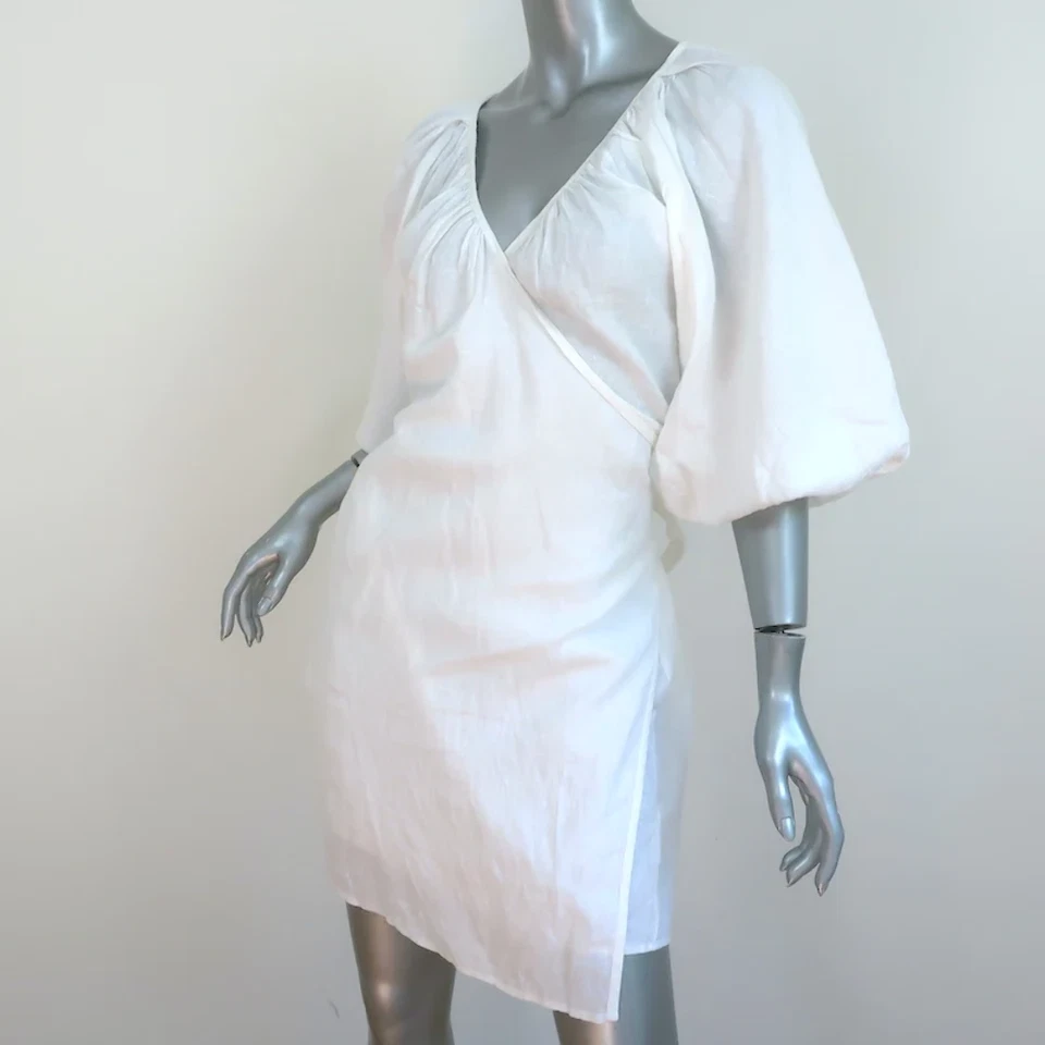 Vestido Mara Hoffman Natación Mini Envolvente Coletta Blanco Lino Talla Extra Pequeño NUEVO Foto 2 de 4