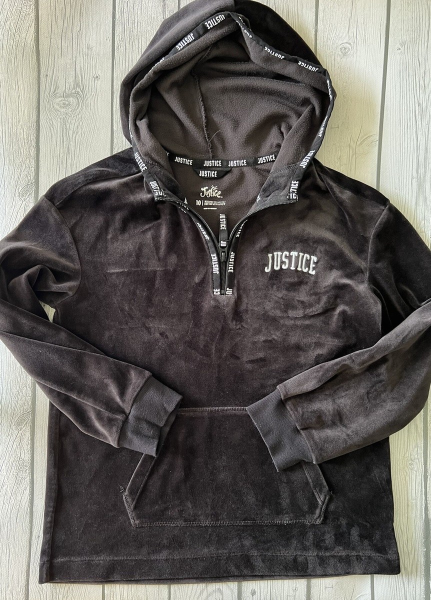 ジャスティス！ Justice Girls Black Velour Hoodie Sz 10 1/4 Zip Hood Hooded | eBay