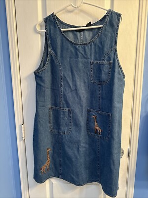 Agapo Denim Sleeveless Jumper Dress Giraffes Embroidery Size XL New With Tags