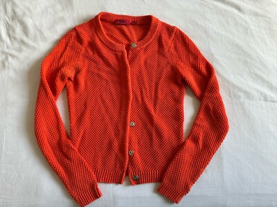Hugo Hugo Boss XS Orange Knit Cotton Sweater Cardigan Snap hidden Button 