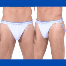 NEW 2XIST [ Small ] 2PC Stretch Jock Strap Underwear in White with Blue #T1407