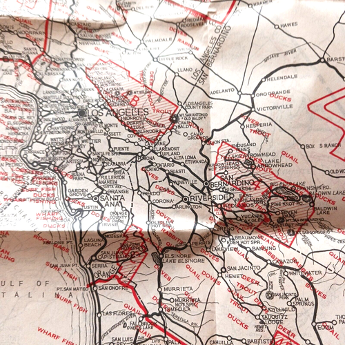 Antique 1920s California Hunting Area Habitat Folding Map Dyas Sporting Goods - Picture 9 of 20