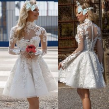 Applique Tull High Neck Wedding Dress Illusion Long Sleeves Bridal Gown Sexy