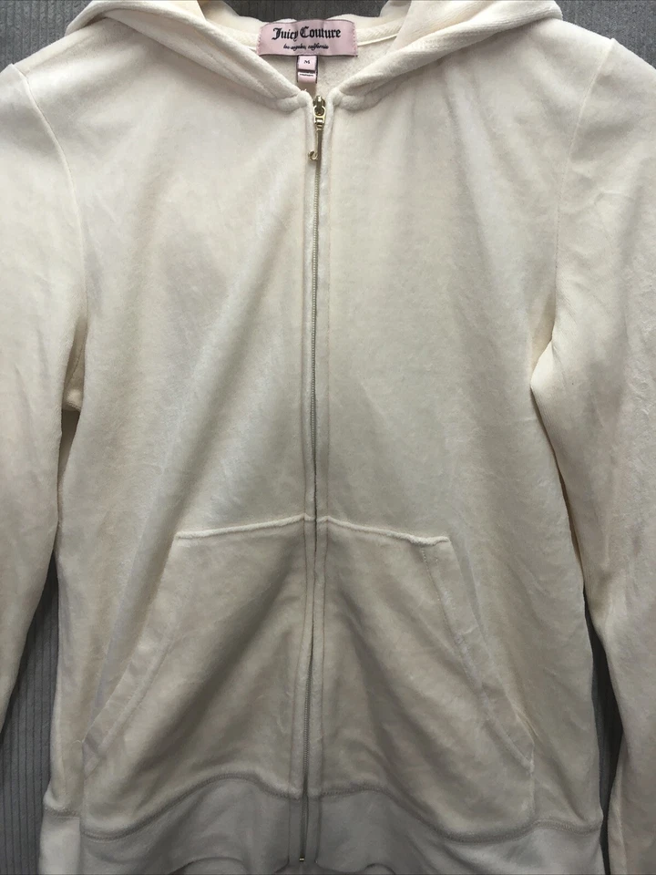 Juicy Couture Women’s Velour Hoodie Size M Cream Full Zip Pineapple Graphic - Image 2 of 4