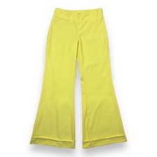 Vtg 70's Bright Yellow Women s Pull-On Polyester Bellbottom Flare Pants 28x29