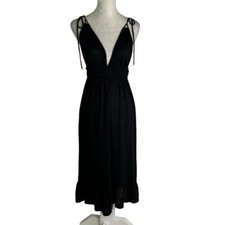 NWT MIKEN Smocked Midi Dress Strappy Orchid Bouquet Swim Cover Up Black Size S