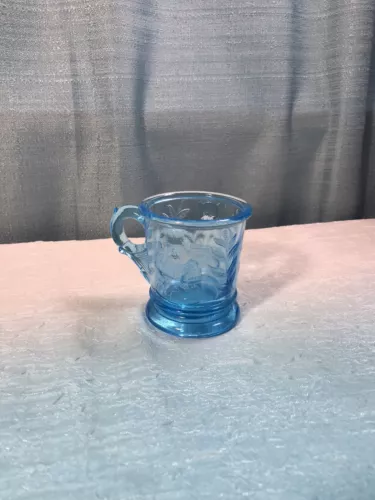 Vintage Mosser Childs 2 3/4" Mug Ice Blue Glass Kitten Puppy Decorated
