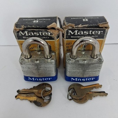 Vintage 1960s Master No 3 Pad Locks Keys in Retail Box Security Padlock Lot Of 2