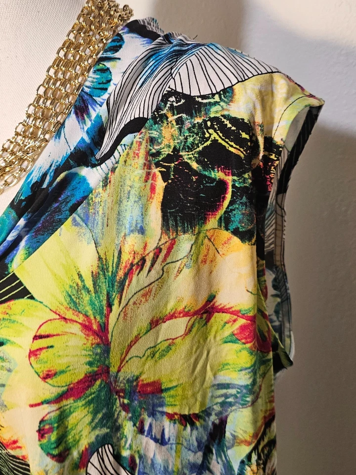 Blusa Top Dana Buchman Mujer Talla XL Estampado Multi Floral Slinky Sin Mangas Foto 2 de 4