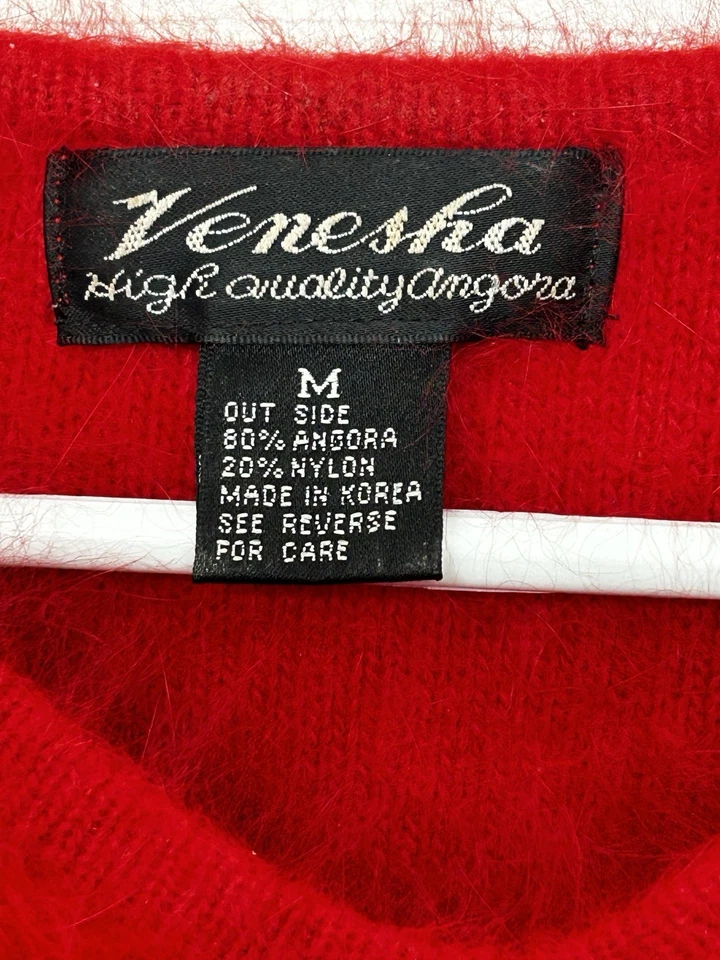Suéter Vintage VENESHA Alta Calidad 80% ANGORA Forrado Rojo Difuso Navidad Med. Foto 3 de 4