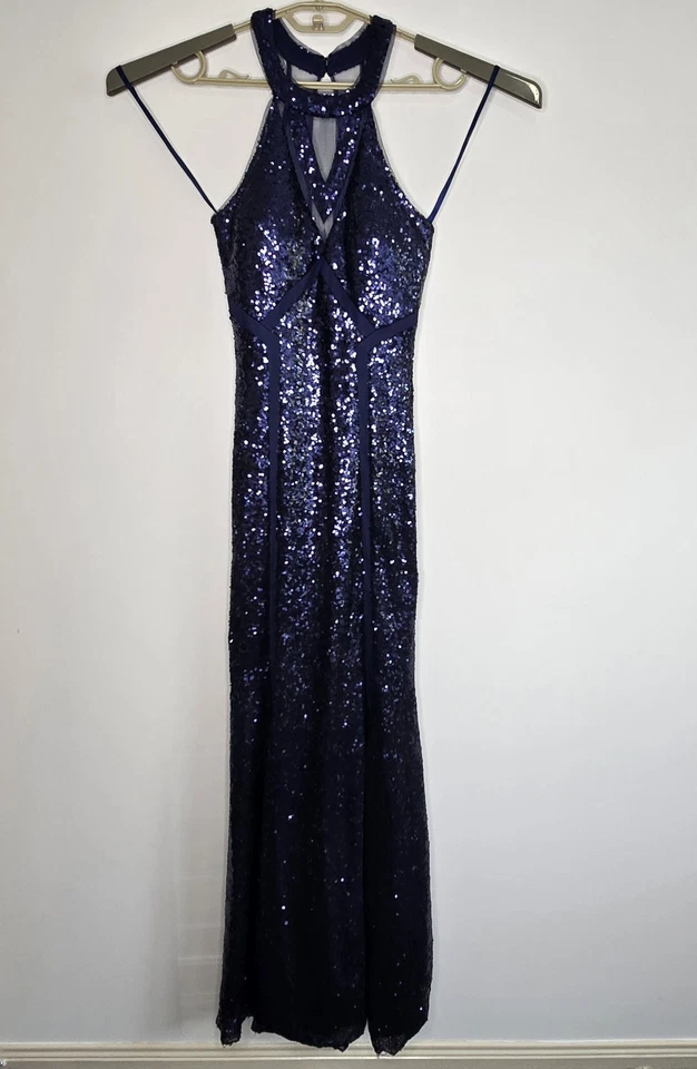 Bariano Size 8 blue sequin gown dress Bodycon Evening Formal - image 2 of 4