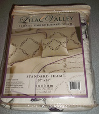 Sunham Quilted Pillow Sham 20x26 Lilac Valley Floral Embroidered Sham Cotton NWT