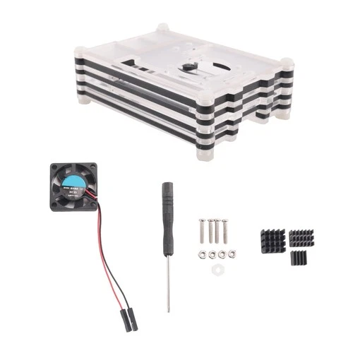 Acryl Transparent / Klar & Schwarz HüLle für 4 Model B, mit LüFter für 4B S9E2