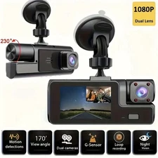 1080P HD Dual Dash Cam with Infrared Night Vision, 480P HD Display Security 170°