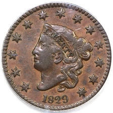 1829 1c N-2 Coronet or Matron Head Large Cent PCGS VF 35