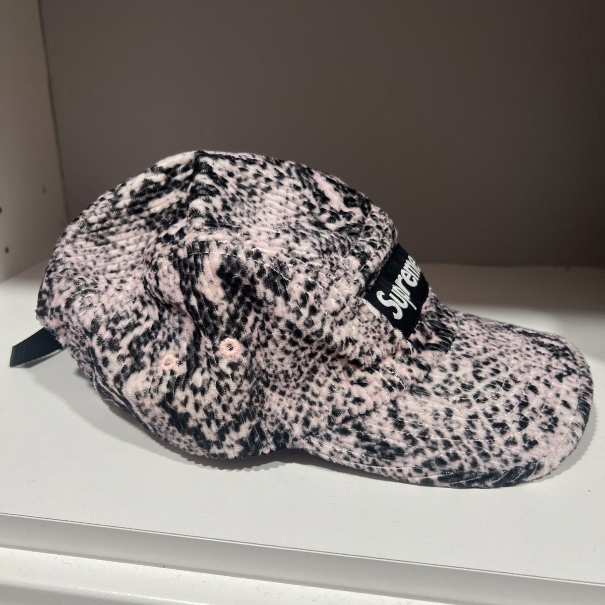 Supreme Snakeskin Corduroy Camp Cap Pink Black FW20 Worn Once Rare