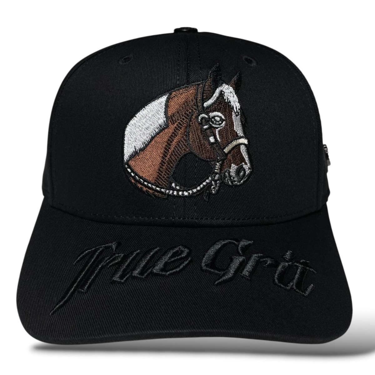 True Grit 3D Embroidered Horse & Horseshoe Emblem Black Baseball
