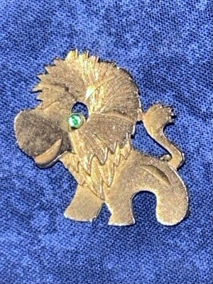 Vintage Mamselle Leo Lion Brooch with Green Rhinestone Eye