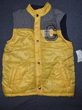 Kids Puffer Vest Boys Size 7 Yellow  Navy Blue Button Up Pockets