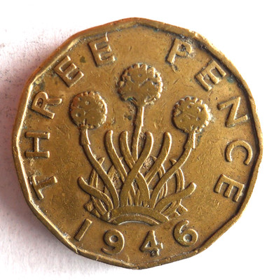 1946 GREAT BRITAIN 3 PENCE - Excellent Coin - FREE SHIP - Bin #734