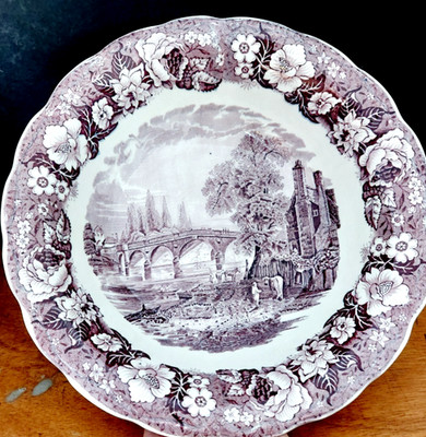 Große Servierschüssel Palissy Thames River Lila Mulberry 25 cm Chertsey Bridge