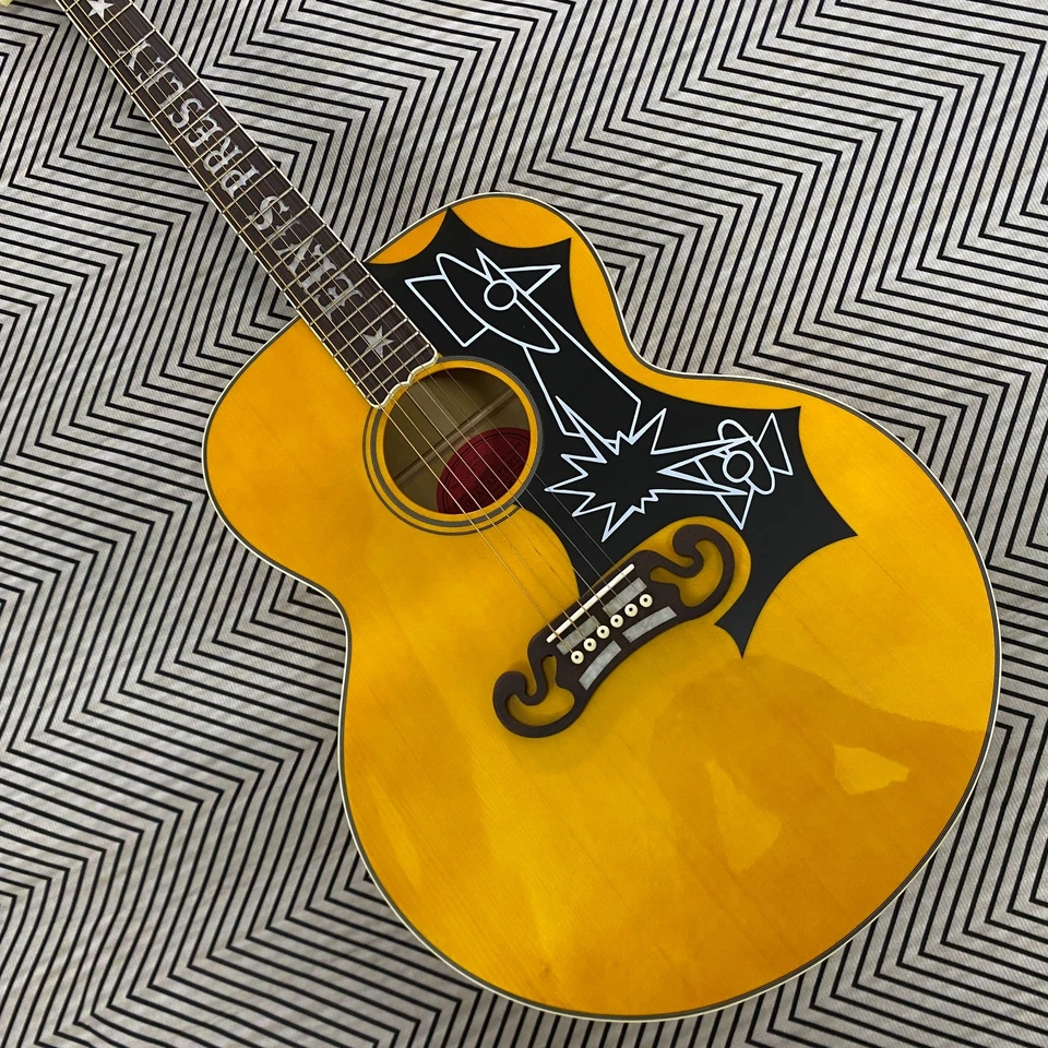 Gold top Acoustic J-200 guitar Hollow Body Mahogany Neck artistic pickguard - Image 2 of 4